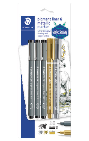 Flomasteri liner set pigment i marker metallic Design Journey Staedtler